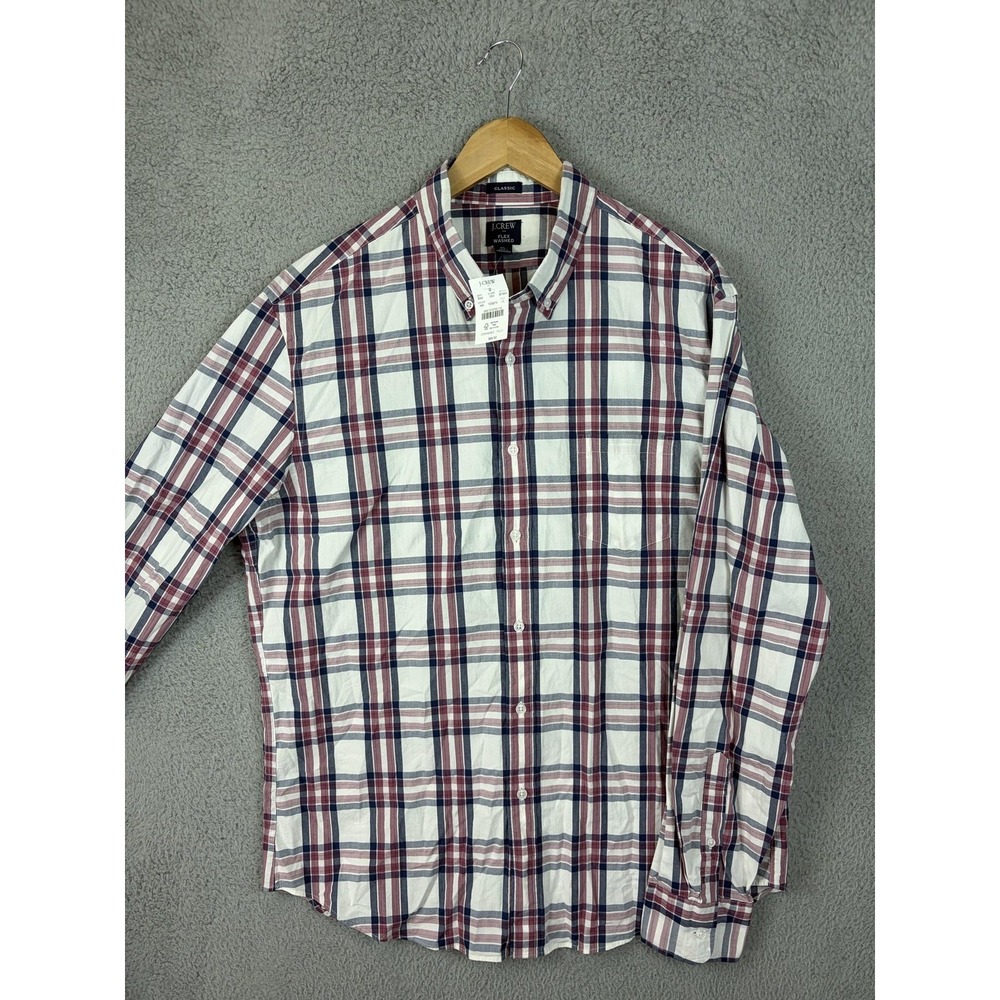 J Crew Shirt Mens XL White Plaid Flex Washed Long Sleeve Button Front Casual New
